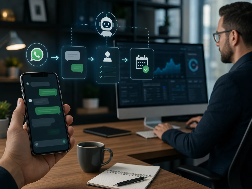 WhatsApp automation funnel showing incoming accounting leads qualified and scheduled automatically