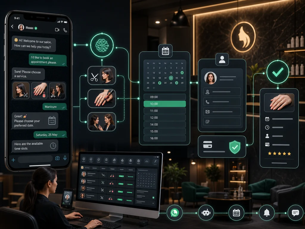 AI WhatsApp bot workflow qualifying salon leads and booking appointments automatically