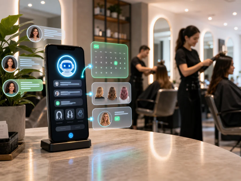Salon chatbot handling bookings and customer questions while staff continues serving clients