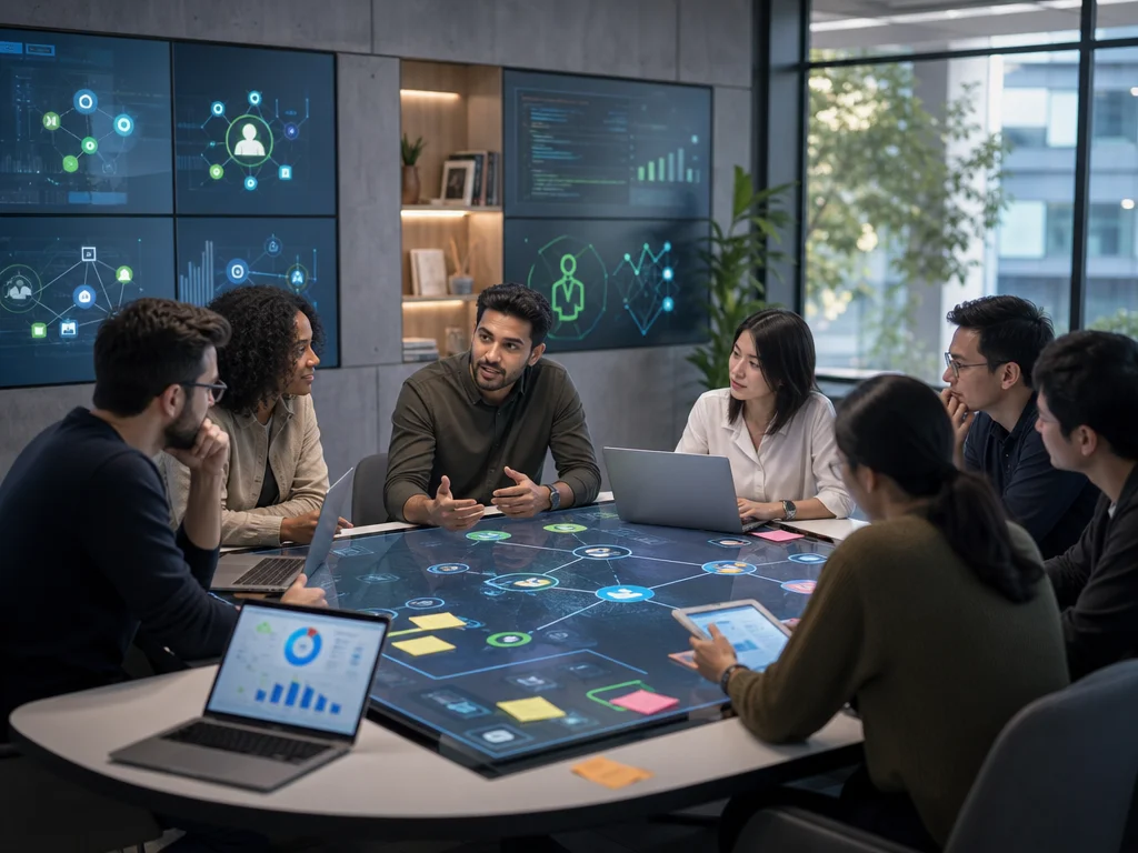 Development team in a collaborative FAQ-style discussion about performance, skills, and leadership