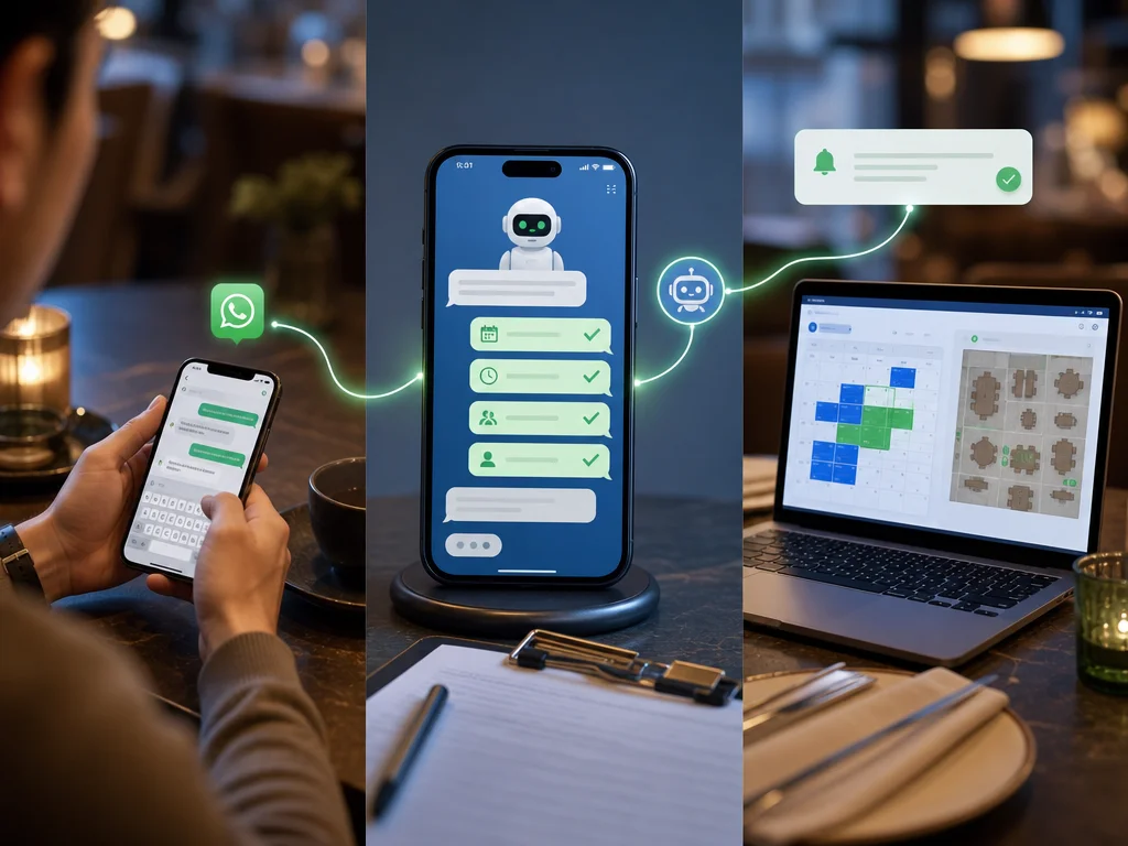 Automated restaurant reservation flow from WhatsApp message to confirmation and reminder