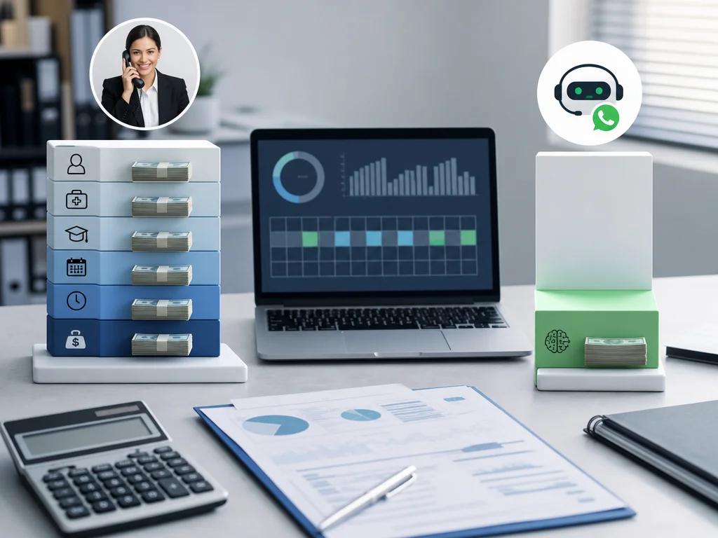 Visual comparison of receptionist payroll costs versus a monthly AI chatbot subscription