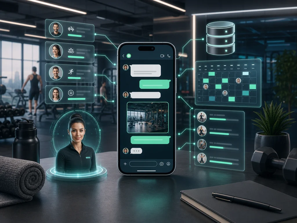 AI WhatsApp onboarding flow connecting gym leads to bookings and member registration