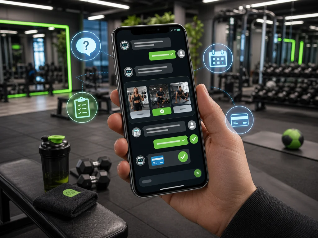 AI chatbot on WhatsApp helping schedule a free gym class and sell membership plans