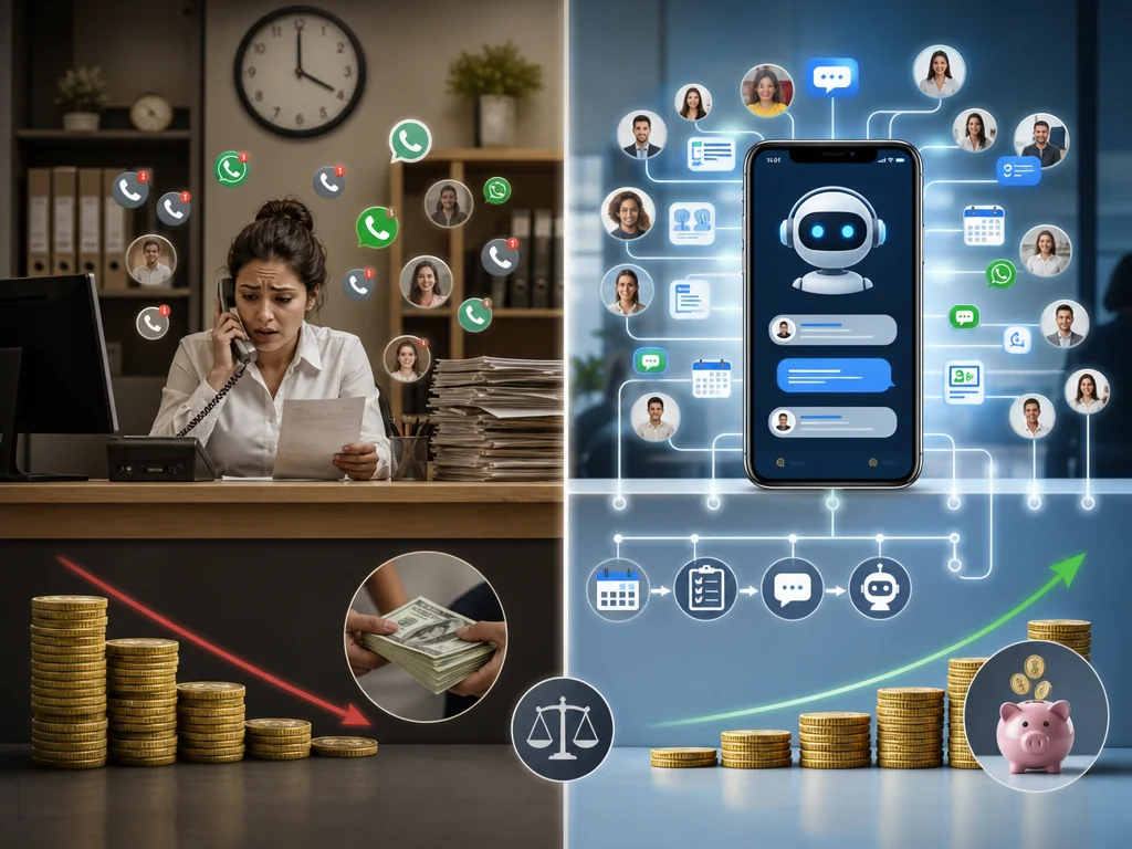 Side-by-side comparison of receptionist costs versus AI chatbot automation for business customer service