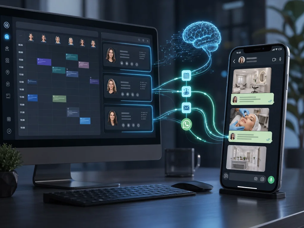 AI automation connects calendar appointments to personalized WhatsApp reminders on a smartphone