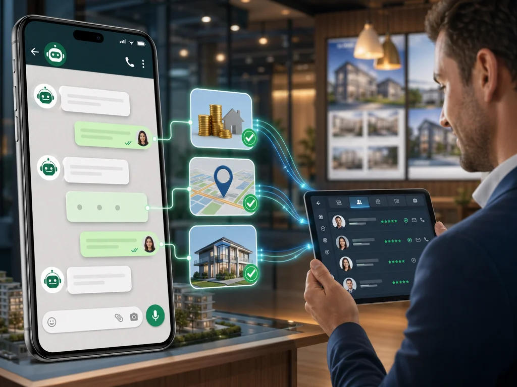 Chatbot asking budget, location, and property type questions to qualify WhatsApp leads