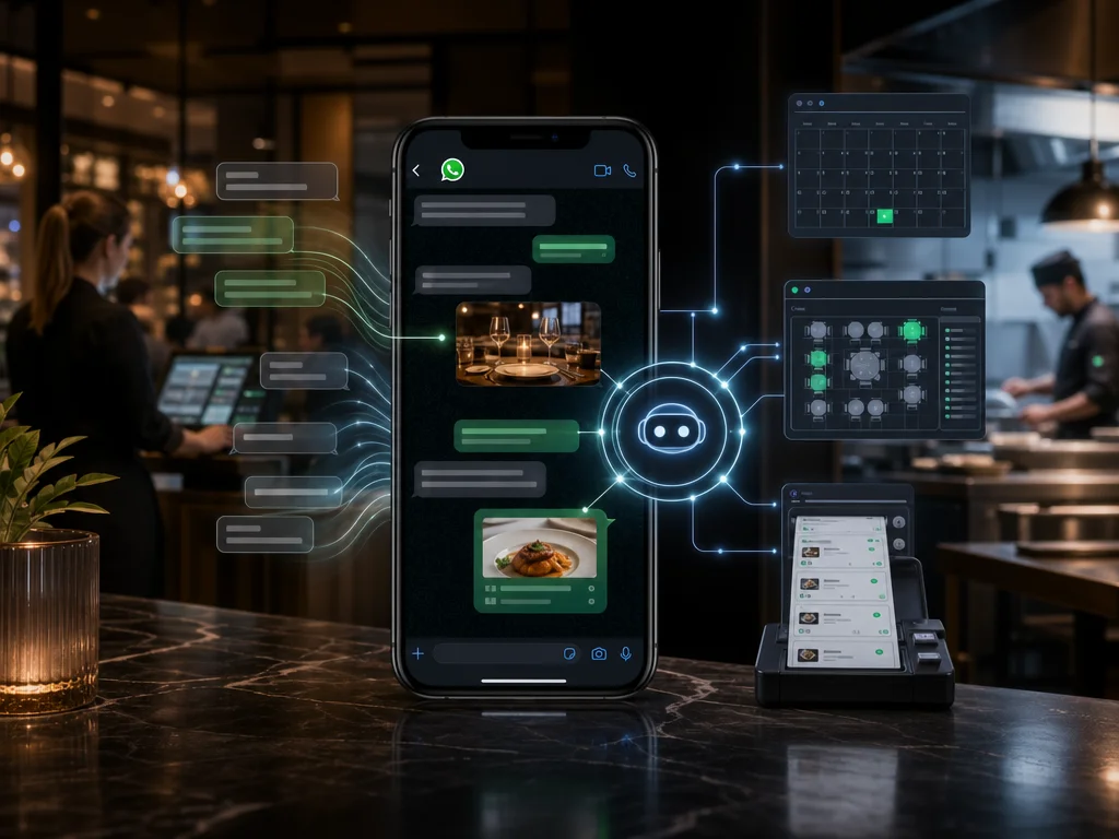 AI chatbot on WhatsApp automating restaurant reservations, calendar sync, and order handling